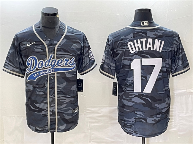 Men's Los Angeles Dodgers #17 Shohei Ohtani Gray Camo Cool Base With Patch Stitched Baseball Jersey Men's Los Angeles Dodgers #17 Shohei Ohtani Gray Camo Cool Base With Patch Stitched Baseball Jersey